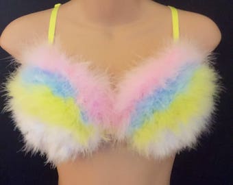Designer fluffy Unicorn rave Bra 34b Clubwear EDC Party