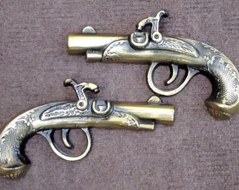 Vintage Cast Metal Brass Pistols Wall Hanging Decoration Made in Japan