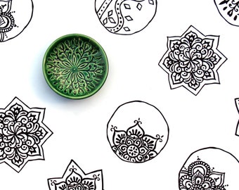 Trinket Dish - Emerald Ring Holder - Handmade Jewelry Bowl - Scandi Decor - Scandinavian Folk Pattern - Jewelry Storage - Folk Art Dish