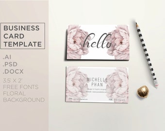 Floral business card template/card template/custom business card/ business card design/calling card/ modern business card/peony/elegant