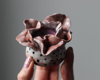 Ceramic sculpture, abstract fine art, nature inspired boho decor, Flower, housewarming