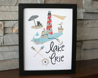 Lake Erie Print Lighthouse scene