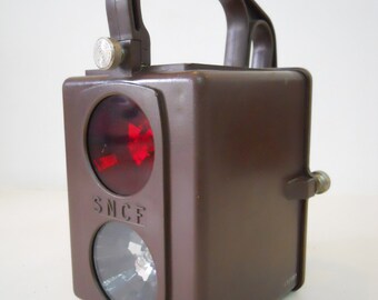 1960s Vintage SNCF Railway Lantern Lamp . Bicolour Lamp . Bakelite Lamp