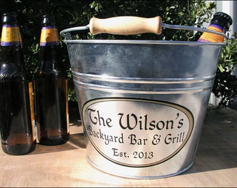 Custom Metal Bucket, Galvanized Beer Bucket or Ice Bucket, Personalized Bucket for Outdoor Patio Grill - Large Size (6qt)