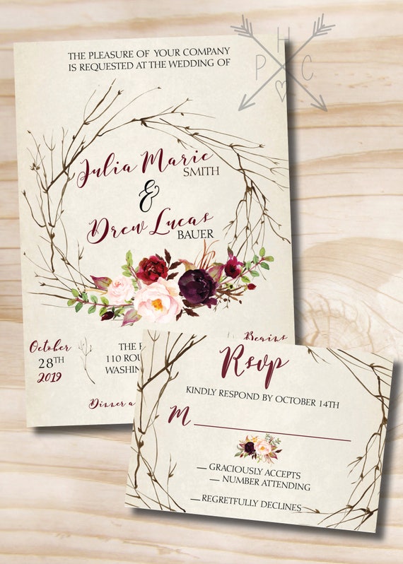 Rustic Wedding Invitation Response Card Invitation Suite