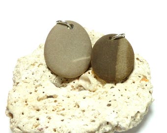 Drilled Beach Stones CASHMERE Pendants Pebbles River Rocks diy Charms Jewelry Focals Organic Eco Two Tone Striped Ban Brown