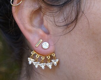Jacket Earrings Silver Earrings crystal earrings Geometric Earrings Sparkle Ear Jacket Swarovski Earrings Bridal Ear Cuff Girlfriend Gift
