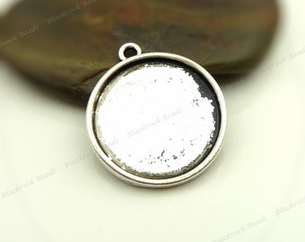 10 Cabochon Settings Antique Silver Tone - Fits 25mm Cab, Round Bezel Trays, Cameo Base, Pendant Blanks - BA30