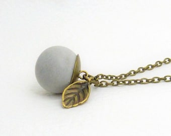 Necklace concrete ball with leaf Vintagebronze gift
