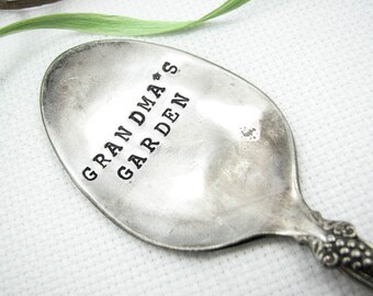 Hand Stamped Garden Marker - Vintage Spoon, Grandma's Garden, Custom, Personalized Garden Decor