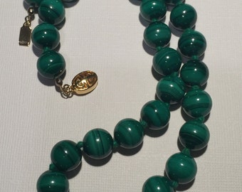 SALE Vintage Malachite Knotted Bead Necklace