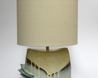 Glazed stoneware blue and yellow table lamp base (shade not included)