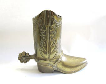 Brass Cowboy Boot Planter Vase Flower Pot