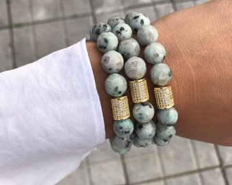 Gold Pave Semi Precious Alabaster Stone Bracelet
