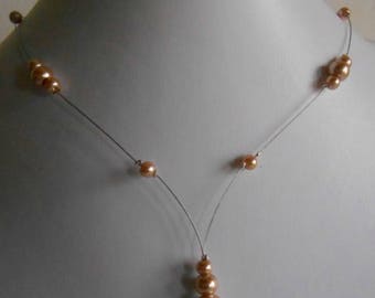 Wedding necklace cascade beige beads