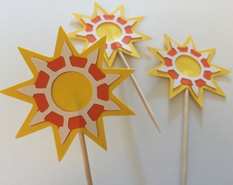 Sun cupcake toppers, 12 cupcake toppers, Graphic sun cupcake toppers, southwest sun toppers