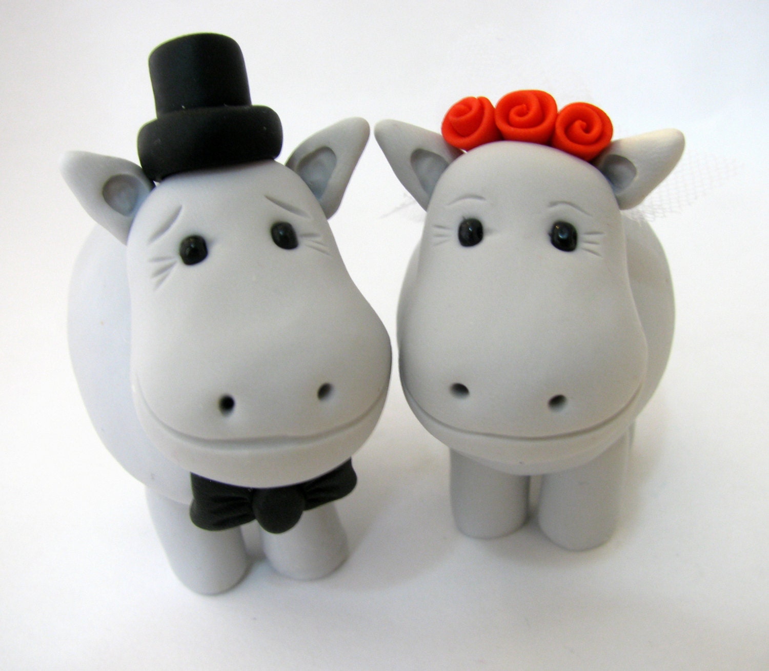 Hippo wedding cake topper cute bride and groom polymer clay