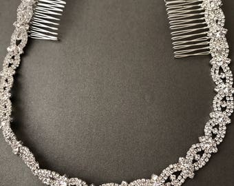 HEADBAND ATTACHED DIAMONDS IN BLACK SILK 412434