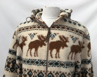Moose Print Zip Up Fleece