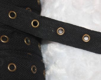 3.25 yards black cotton bronze grommet twill trim tape Corsets Bustiers Lacing costumes 3/4" wide t776