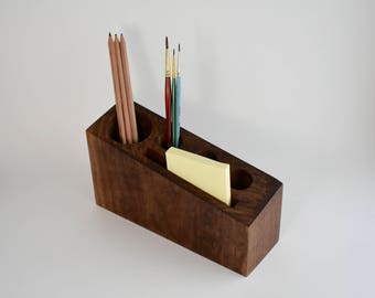 Walnut Desk Organizer, Makeup Organizer, Wood Desk Caddy,