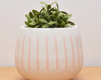 Round White LOCKY Plant Pot Hand Painted in BLUSH - Planter