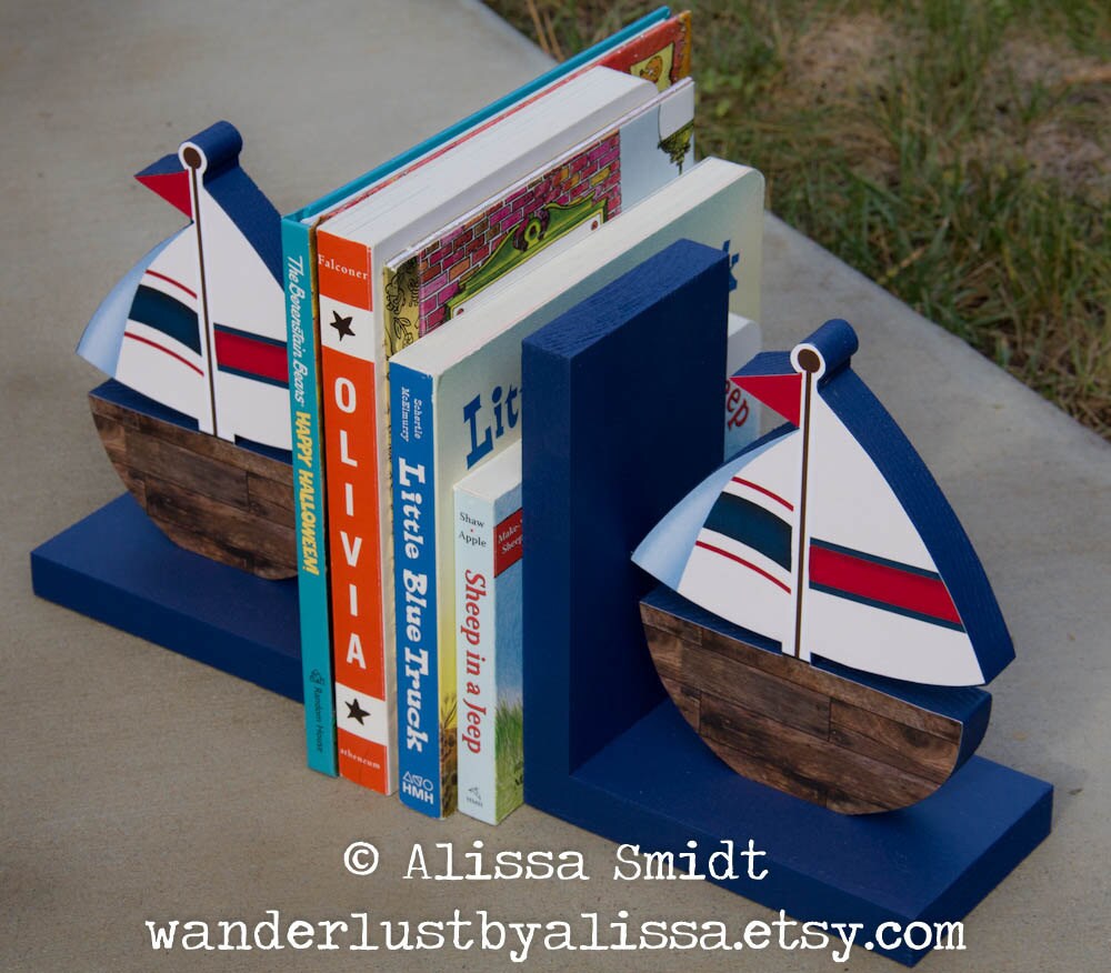 Sailboat Bookends Custom Designed Wooden bookends