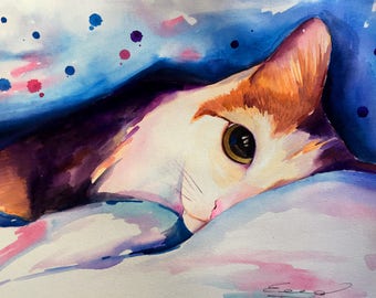 Custom Cat Portrait Watercolor Cat Painting, Watercolor Cat Print Custom Cat Painting Print Custom Cat Drawing Pet Pet Drawing Custom Art