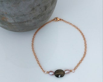 Smoky quartz & freshwater pearl bracelet