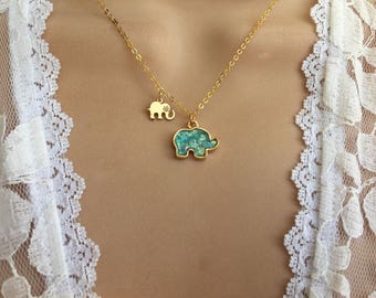 Elephant & Baby Necklace,Elephant Jewelry, Elephant Baby Necklace, gold Elephant Necklace