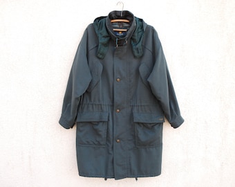 Vintage Green Blue PARKA Jacket Men's Greenish Parka Men's BUGATTI Men's Coat Vintage 90s Drawstring Parka Minimal Soft Large Size