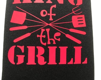 Black KOOZIE® Bright Red Lettering, King of the Grill, Father's Day gift.