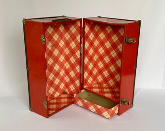 Vintage Doll Case, Doll Trunk, Large Red Doll Case, Metal Doll Case, Carrying Case, Doll Carrier, Toy Room Decor, Nursery Room Decor