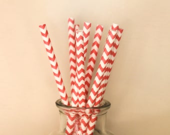 Paper Straws / Coral Straws / Coral Chevron Straws / Chevron Straws / Party Straws / Coral Party Decor