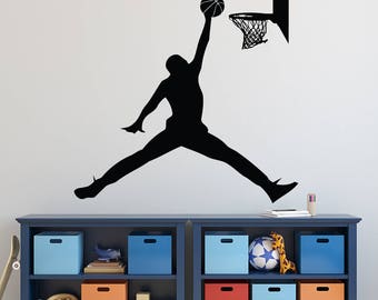 Michael Jordan Wall Decal - Basketball Wall Decal - Sports Decal - Jumpman Boys Room Wall Art - Kids Vinyl Wall Decal