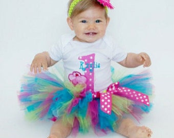 St Birthday Girl Outfit First Birthday Outfit Girl Cake Smash Outfit Girl Birthday Tutu Pink Aqua And Lime Green