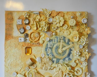 MIXED MEDIA, Canvas Steampunk, Steampunk Wall Art, Time Steampunk, Clock Art, Clock Collage, Time Art, Found Object Art, Office Wall Art