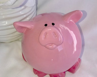 PINK PIGGY BANK -Ceramic Piggybank Personalized Baby Gift Pig Bank Ceramic Bank Custom Hand Painted New Baby Present