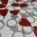 Silver glitter rings and red glitter heart table confetti. Engagement, wedding, proposal, cake topper, party table confetti.Party decoration