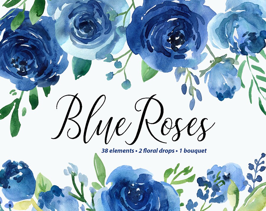 Download Watercolor Flowers Clipart Blue Roses Leaves Branches Free