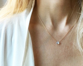 Aquamarine Necklace, March Birthstone, Gold Aquamarine Necklace, Simple Gemstone Necklace, 14k Gold Filled, Dainty Necklace
