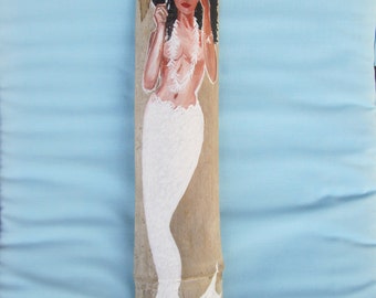Beautiful Hand Painted Afro-Caribbean Mermaid on driftwood/Bamboo, Bathroom Mermaid Decor