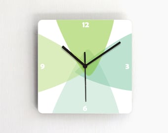 Green Turquoise Pastel Geometric Modern Wall Clock,square wood printed decorative patterned graphic design handmade clock,hostess home decor