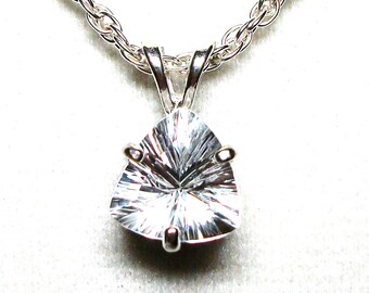 White Topaz, white topaz pendant, anniversary pendant, white trillion necklace, white, "Ultra White"