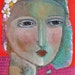 Mixed Media Painting Original Modern Abstract Woman spirit face colourful flowers abstract imagination