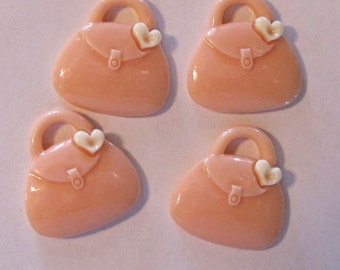 Cute Peach Purse Resin Cabochons Buttons Lot of 4