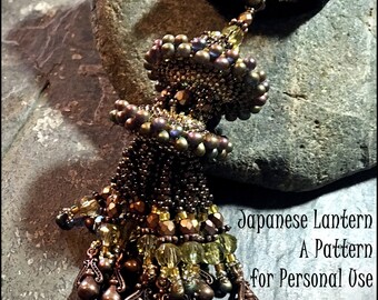 Bead Pattern Japanese Lantern Pendant & Necklace advanced level tutorial instructions - peyote stitch beading pattern by Hannah Rosner 0