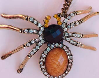 Crystal Rhinestone Spider Pendant Necklace