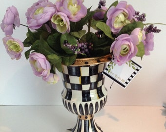 OOAK Handpainted Designer Black / White Check Urn Planter!
