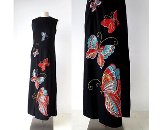 70s Maxi Dress | Butterfly Dress | 1970s Dress | XS